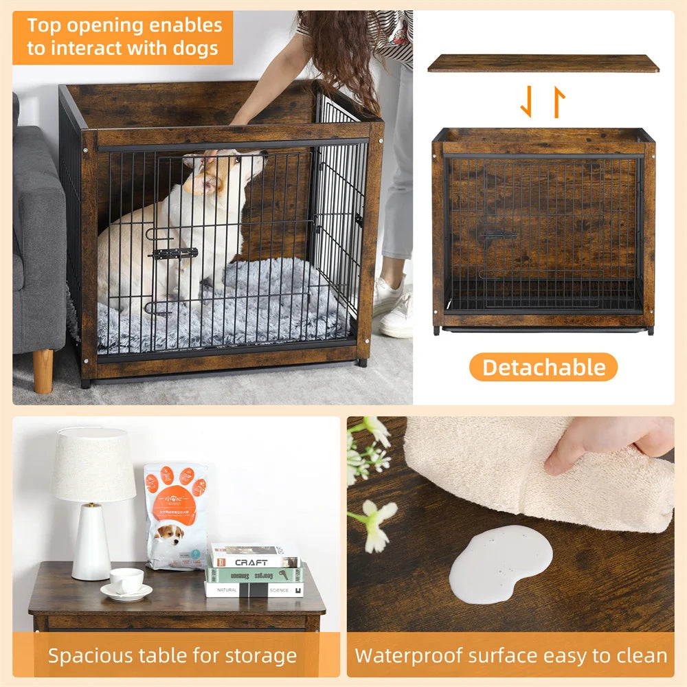 Wooden Dog Crate Furniture – Elevated Indoor Dog Kennel with End Table Top