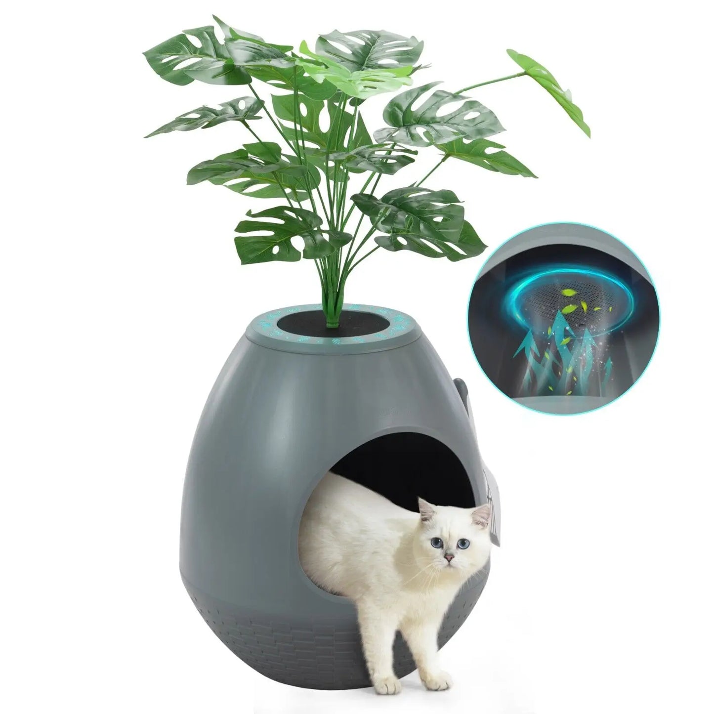 Egg-Shaped Smart Cat Litter Box with Odor Removal System Semi-Enclosed
