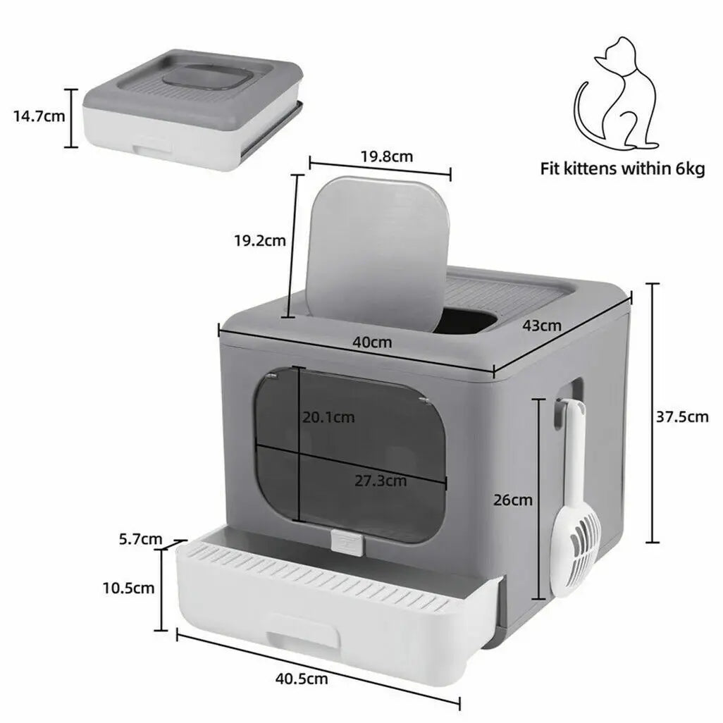 Enclosed Sifting Cat Litter Box – Dual Entry with Scoop, Filter & Drawer