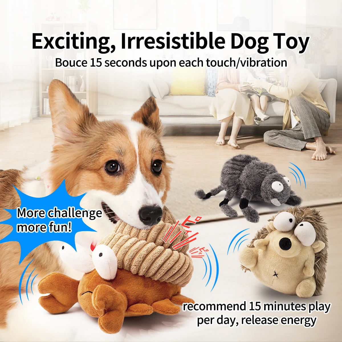 Interactive Dog Toy – Motion-Activated Vibrating Bounce Ball with Squeaky Plush Cover