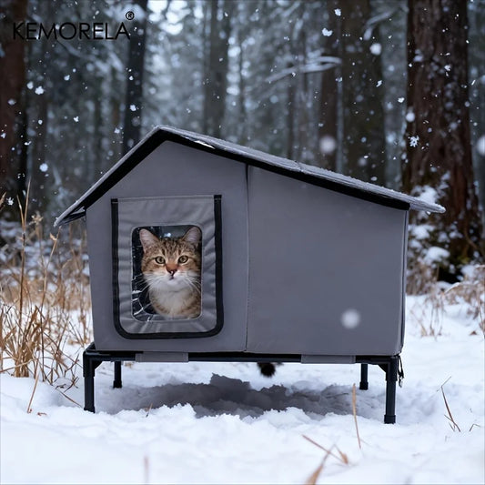 KEMORELA Winter Outdoor Cat House Equipped with an Escape Door - Large Feral Cat Shelter Collapsible Shelter for Small Dogs&Cats - Bdba PK