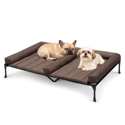 Cooling Raised Dog Beds + Waterproof Double Dog Bed Cushion for Two Medium Dogs Elevated Pet Cot with Removable Bolster Mat Bre