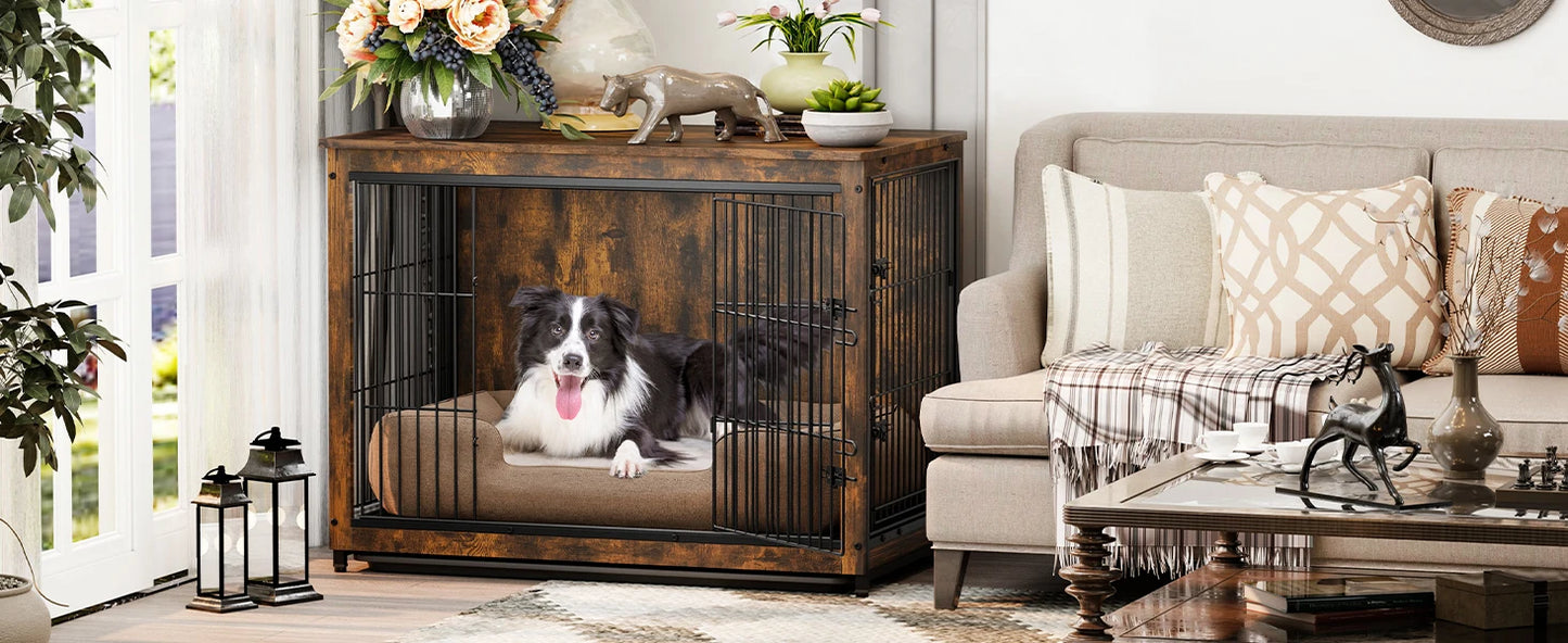 Wooden Dog Crate Furniture – Elevated Indoor Dog Kennel with End Table Top