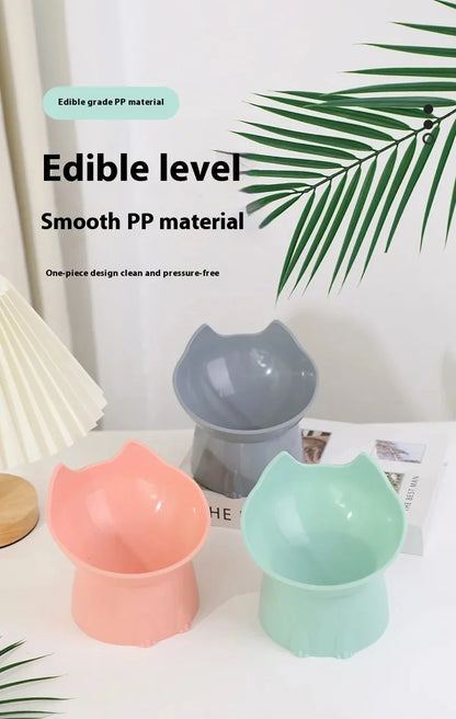 Elevated Cat Bowl Neck Protector Anti Vomiting Food Water Bowls for Indoor Cats Kittens Anti-Tip Plastic Raised Pet Feeding Dish