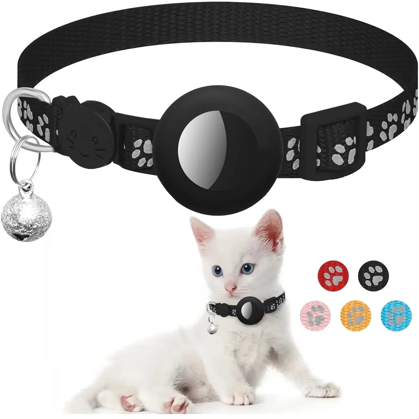 Airtag Cat Collar, Breakaway Cat Airtag Collar with QR Tag & Reflective Lightweight Kitten Collar for Apple Air tag GPS Tracker