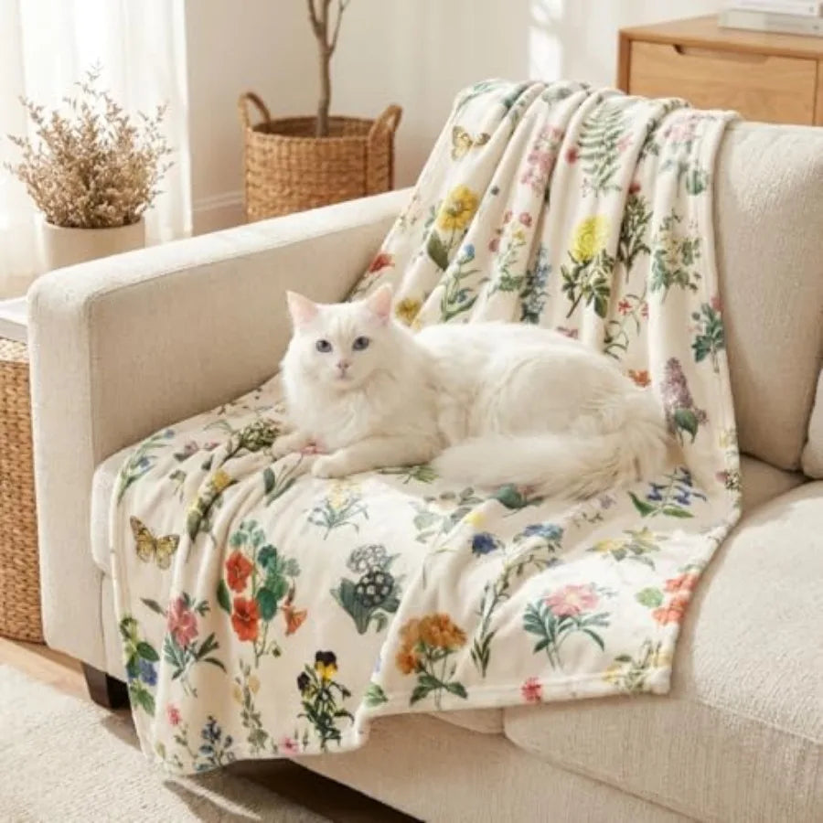 Pets Flannel Blanket, Spring Summer Vintage Flowers Soft Fuzzy Fluffy Plush Cozy Fleece Premium Blankets for Dog Cat Puppy Kitt