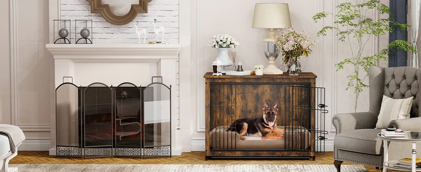 Wooden Dog Crate Furniture – Elevated Indoor Dog Kennel with End Table Top