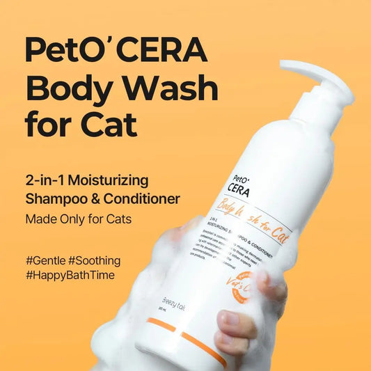 PetO'Cera All-in-One Cat Shampoo & Conditioner | Hypoallergenic, Itch Relief, Moisturizing | Vet Approved (300ml, Unscented) - Bdba PK