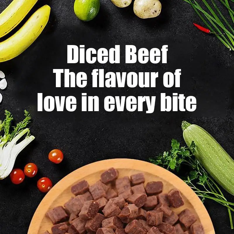 Beef Dog Treats – Chewy Diced Beef Training Rewards for Puppies & Adult Dogs