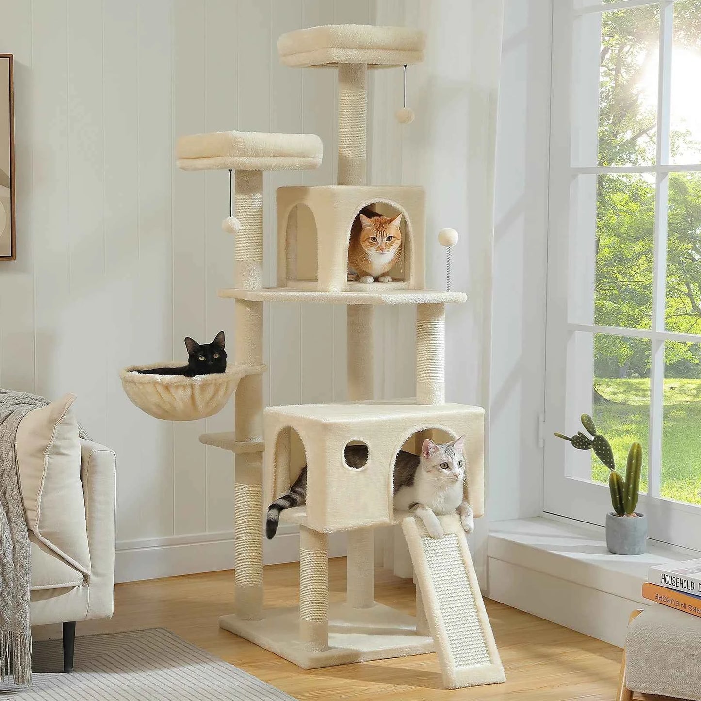 Large Cat Tree for Indoor Cats, Multi-Level Cat Tower with Scratching Posts, Padded Perches, Plush Cat Condo, Cat Accessories