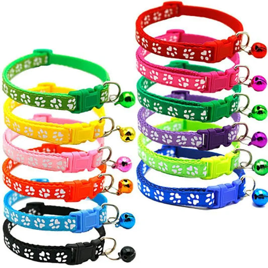 1Pc Colorful Cute Bell Collar Adjustable Buckle Cat Collar Pet Supplies Footprint Personalized Kitten Collar Small Dog Necklace - Bdba PK