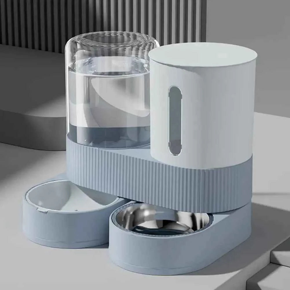 Automatic Cat Feeder Automatic Pet Feeder Water Dispenser Set for Cats Dogs 2-in-1 Food Bowl with Stainless Steel Insert 1pcs