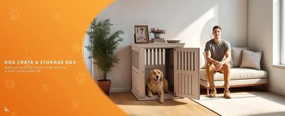 Dog Crate End Table – Lockable Indoor Kennel Nightstand for Small & Large Dogs