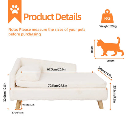 Luxury Elevated Dog Sofa Bed with Backrest Plush Cushion Wooden Legs Raised Dog Bed Lounger Chair for Small Medium Dog Cat Chair