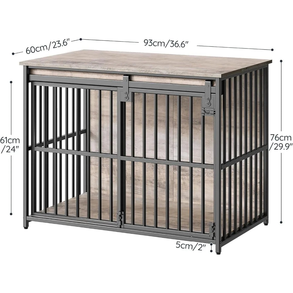 36.6" Heavy Duty Dog Crate Furniture – Sliding Barn Door Wooden Kennel & End Table