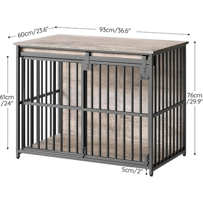 36.6" Heavy Duty Dog Crate Furniture – Sliding Barn Door Wooden Kennel & End Table