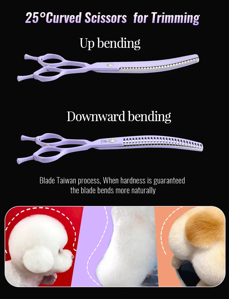 Fenice Dog Beauty Scissors Colorful 6.5/7/7.5 inch JP440C Professional Dog Grooming Scissors Curved Thinner Chunker Shears Tools