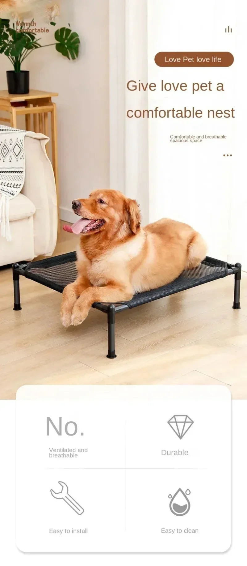 Foldable Elevated Pet Bed - Portable Camping Dog/Cat Bed with Washable Mat, Breathable Dog House for All Seasons