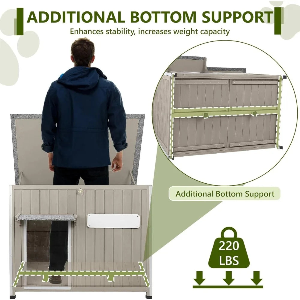XL Wooden Dog House Outdoor – Weatherproof Asphalt Roof & Chew-Resistant Frame
