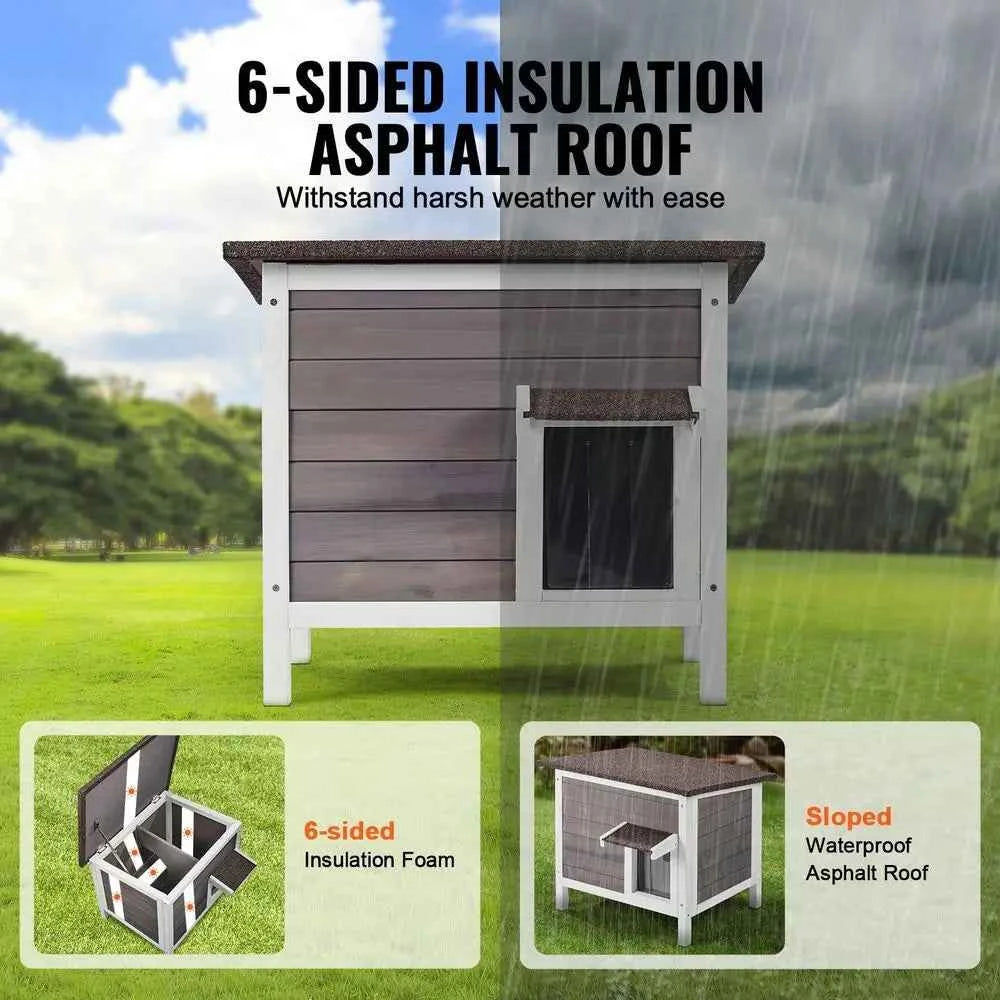 Cat House Weatherproof, Cat Shelter For Multiple Cats, Outdoor Wooden Cat Rabbit House With AllRound Foam Insulated, PVC Door F