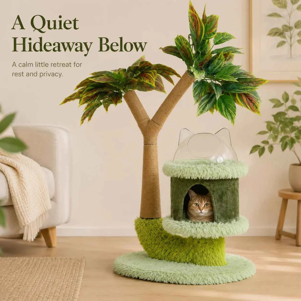 Mango Tree Cat Tree for Small Cats - Cozy Perch Fun Platform Scratching Post - Cat Furniture with Natural Sisal Rope