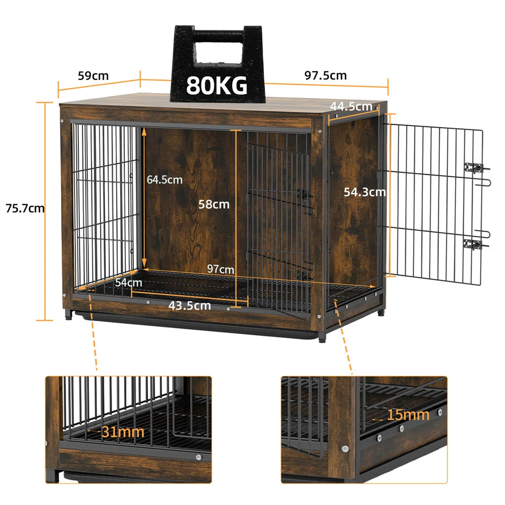 Wooden Dog Crate Furniture – Elevated Indoor Dog Kennel with End Table Top