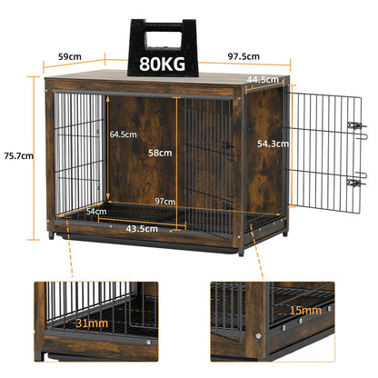 Wooden Dog Crate Furniture – Elevated Indoor Dog Kennel with End Table Top