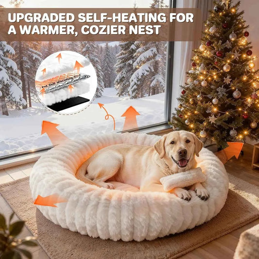 Self-Warming Donut Dog Bed for Large Dogs, Removable Cover, Egg Tart Design, Cozy Winter Pet Bed