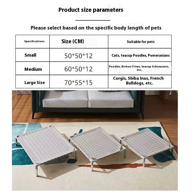 Stainless Steel Pet Cot Elevated Dog Bed - All Season Military Style Removable Washable Moisture Proof for Small Dogs Cats