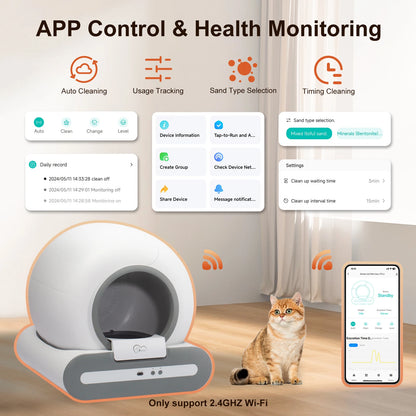 DOEL 65L Self-Cleaning Cat Litter Box App Control, ONLY Supports 2.4G WiFi w/Litter Mat&Trash Bags, Fit for Tofu & Mixed Litter