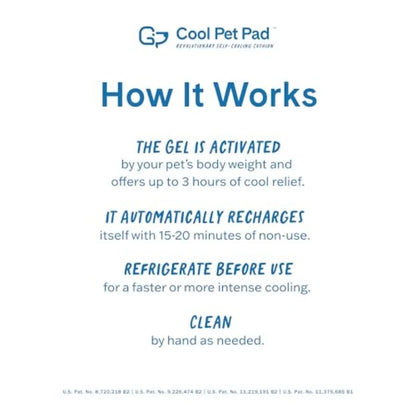 Cool Pet Pad -, - Self-Cooling, Pressure Activated Mat for Dogs and Cats from 21-45 lbs - Non-Toxic Gel, No Water Needed