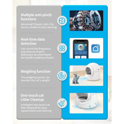 Self Cleaning Cat Litter Box Large Automatic Cat Litter Box with APP Control Odor Removal Safety Protection, for Multiple Cats