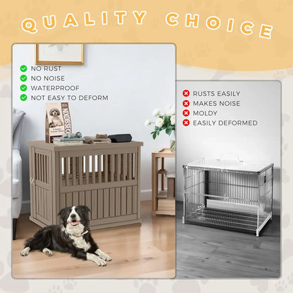Dog Crate End Table – Lockable Indoor Kennel Nightstand for Small & Large Dogs