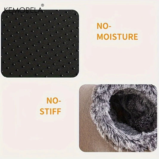 KEMORELA Self-Warming Winter Cat Cave Bed – Cosy Sleeping Kennel Hut for Indoor Cats (Grey & Brown, M & L) - Bdba PK