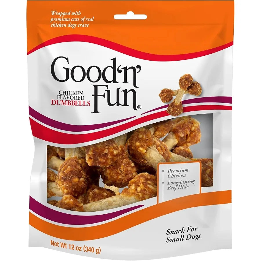 Good'N'Fun Chicken Rawhide Dumbbell Dog Chews – Training Treats for Small Dogs