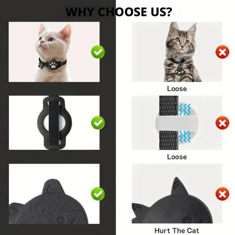  Cat GPS Collar with Bells Cats Collar for Tracker Kitten Collar 7.09-9.84 inch Safety Buckle Cats Collar with Airtag Holder