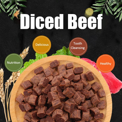 Beef Dog Treats – Chewy Diced Beef Training Rewards for Puppies & Adult Dogs
