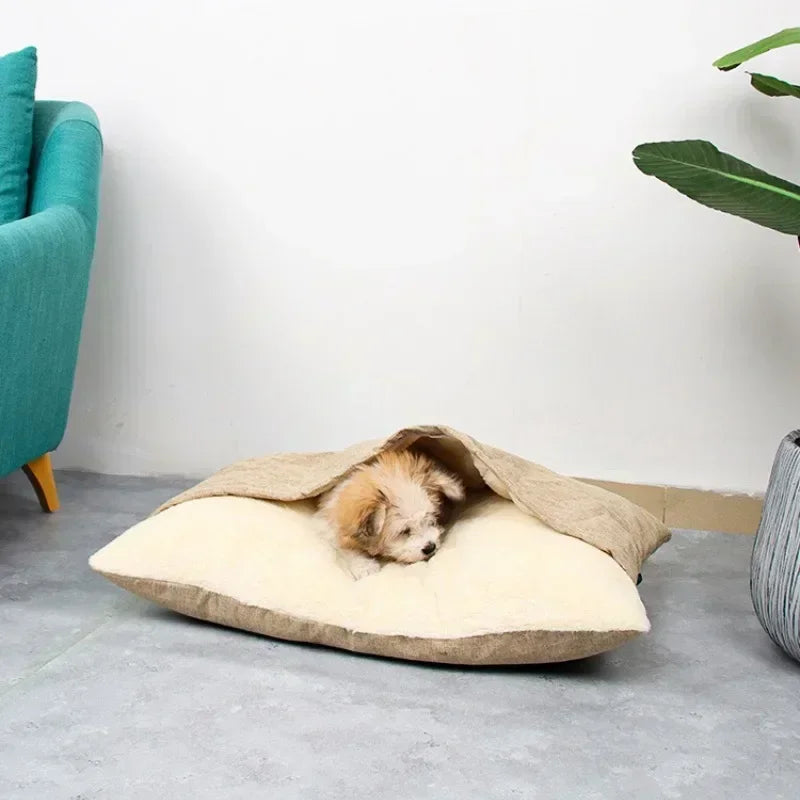 Bite-Resistant Washable Pet Bed - Winter Warm Removable Plush Cushion Large Dog Kennel Sofa Mat & Cat Sleeping Bag for Pets