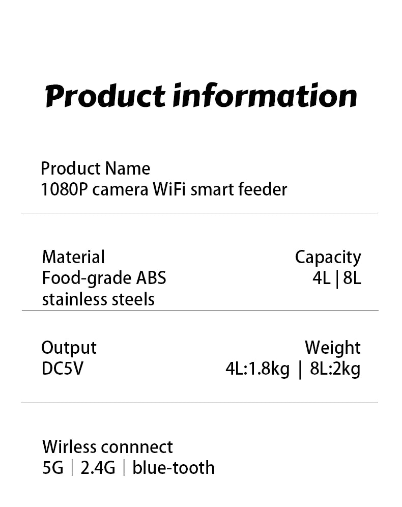 8L Automatic Cat Feeder With 1080p Camera Video 5G WiFi Cat Food Dispenser Pet Smart Voice Recorder Tuya APP Pet Auto Feeder