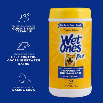 Dog Wipes with Baking Soda, Tropical Splash Scent - 50 Count