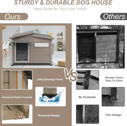 PetsCosset Outdoor Dog House – Anti-Chew Iron Frame Wooden Kennel with Waterproof Roof