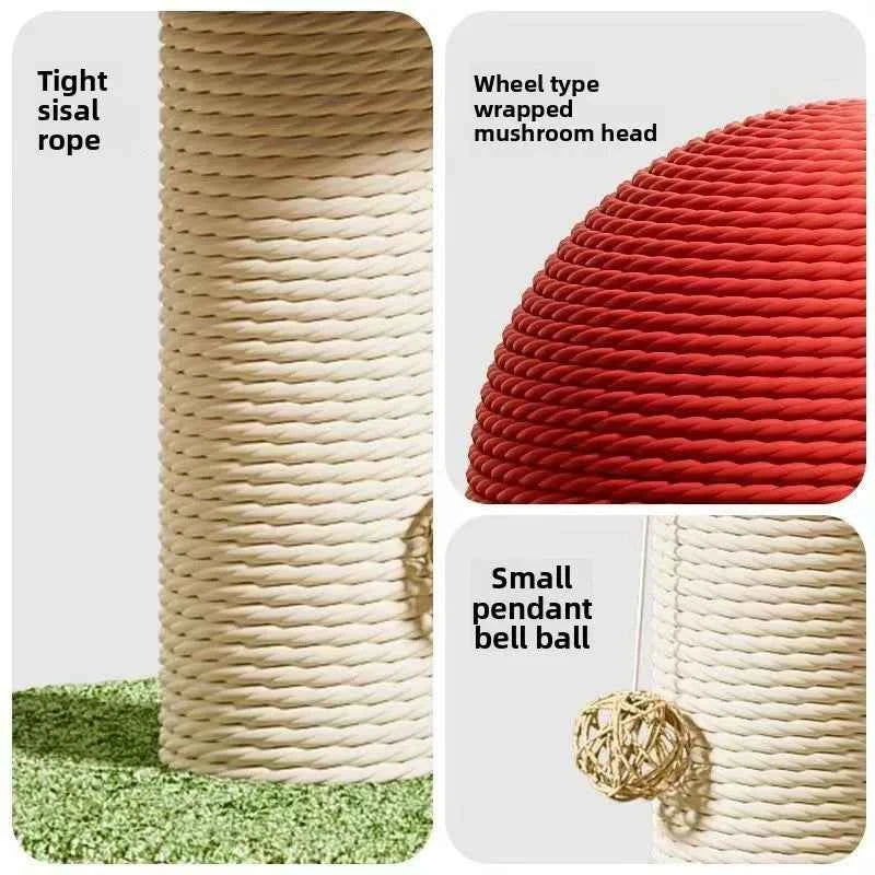Mushroom Cat Scratching Post, Sisal Cat Scratcher With Ball Toy, Durable Small Cat Tree For Indoor Cats
