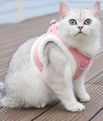 Rabbit Fur Cat Dog Harness and Leash Set Winter Pet Outdoor Walking Supplies Reflective Adjustable Kitten Puppy gatos Harnesses