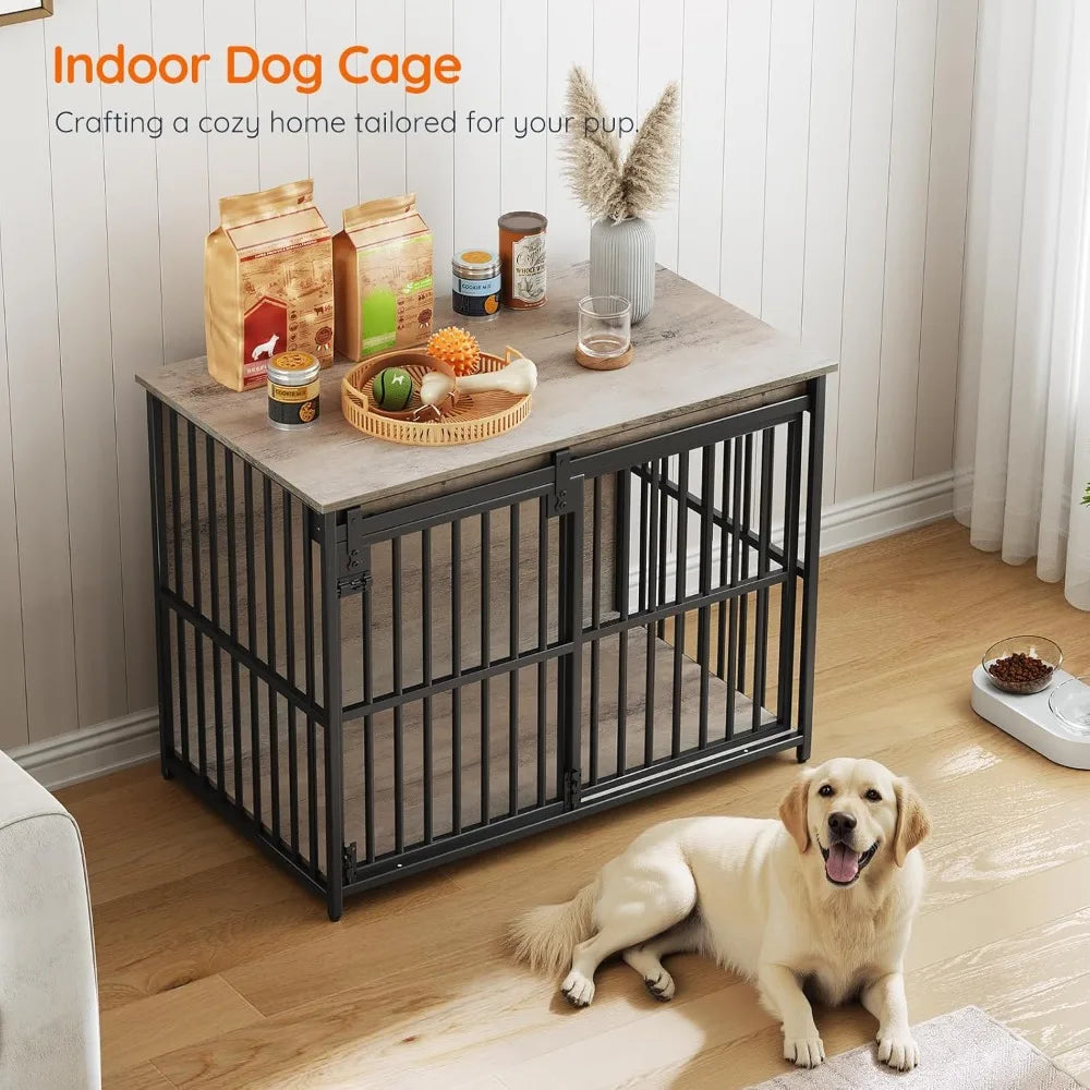 36.6" Heavy Duty Dog Crate Furniture – Sliding Barn Door Wooden Kennel & End Table