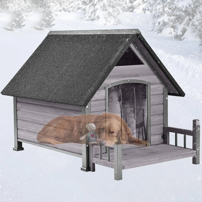 Weatherproof Outdoor Dog House for Large Breeds – Wood & Anti-Chew Iron Frame