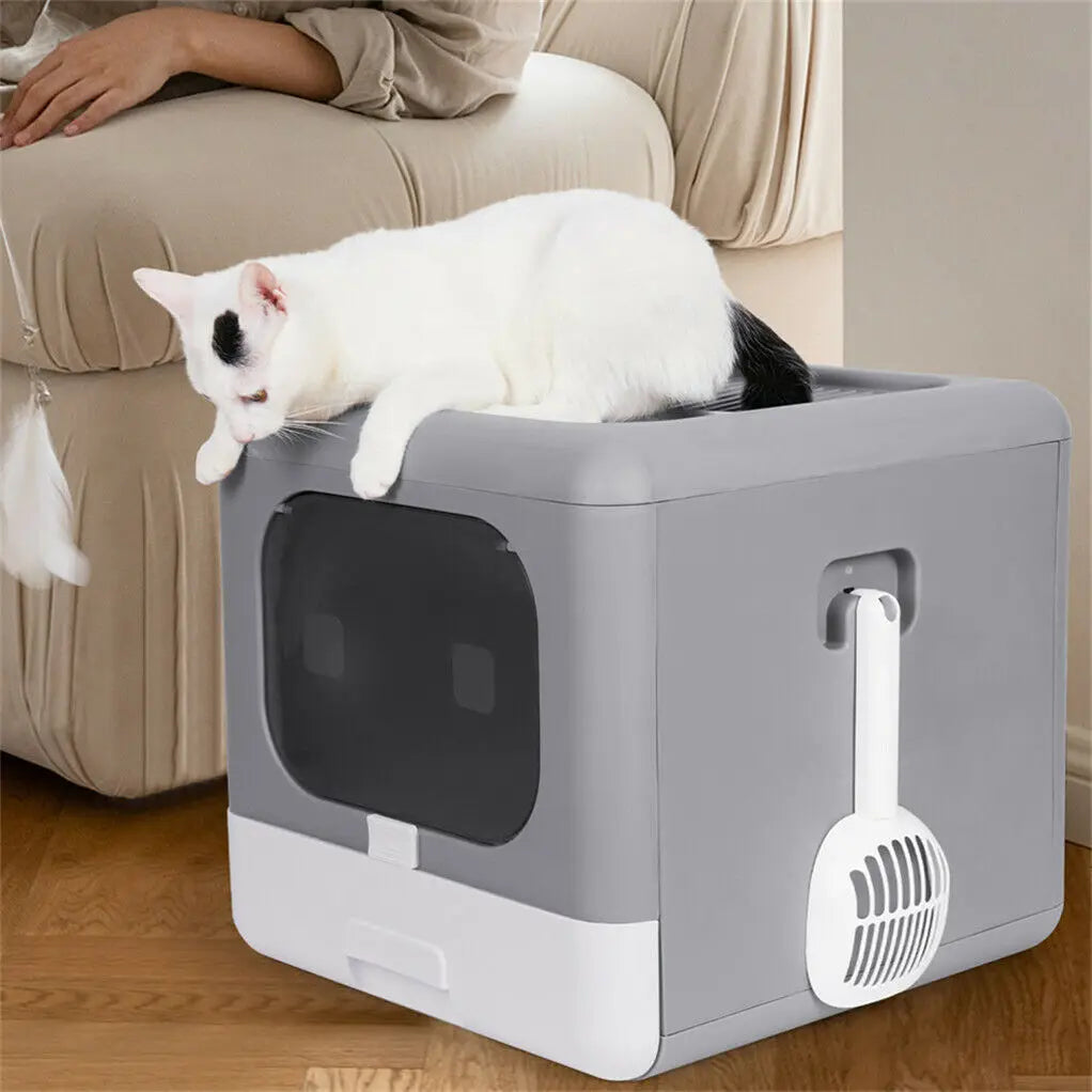 Enclosed Sifting Cat Litter Box – Dual Entry with Scoop, Filter & Drawer