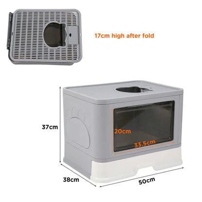 Enclosed Foldable Cat Litter Box – Dual Entry with Massager & Litter Scoop