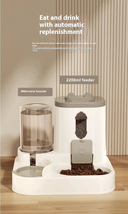 Dog & Cat Automatic Feeder & Waterer Set: Gravity Design, Leak-Proof, Spill-Proof, Anti-Slip, Easy to Clean, Built-In Food Bowl