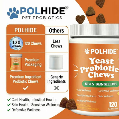 [90 Day Supply]120 Chews Yeast Probiotic For Dogs - Meat Flavor Soft Chews, Coat And Intestinal Health, Sensitive And Defensive Wellness, Pet Probiotic Supplement, All Ages Suitable
