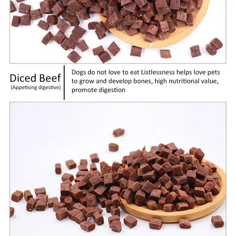 Beef Dog Treats – Chewy Diced Beef Training Rewards for Puppies & Adult Dogs